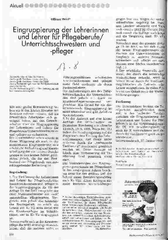 Vorschauseite 1: Eingruppierung der Lehrerinnen und Lehrer für Pflegeberufe/Unterrichts schwestern und -Pfleger