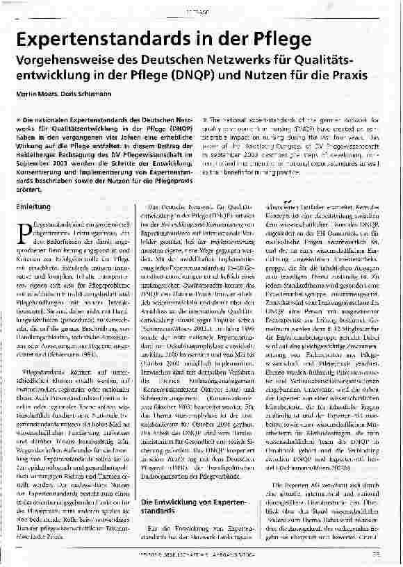 Vorschauseite 1: Expertenstandards in der PflegeVorgehensweise des Deutschen Netzwerks für Qualitätsentwicklung in der Pflege (DNQP) und Nutzen für die Praxis
