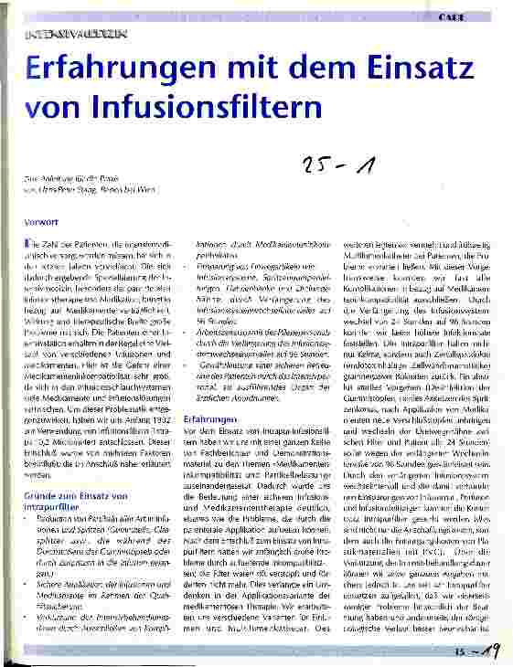 Vorschauseite 1: Erfahrungen mit dem Einsatz von Infusionsfiltern Eine Anleitung für die Praxis