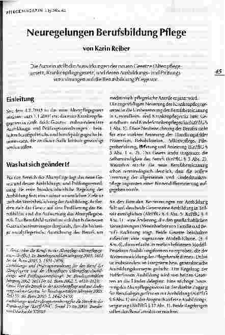 Vorschauseite 1: Neuregelungen Berufsbildung Pflege