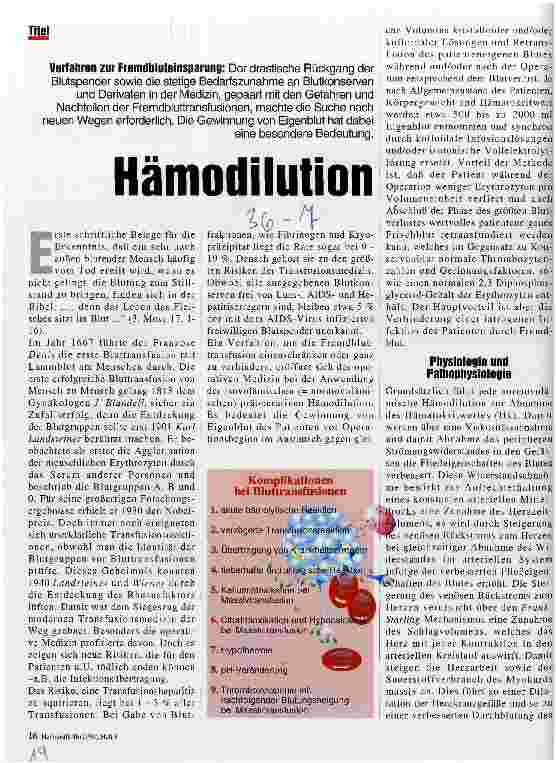 Vorschauseite 1: Hämodilution Verfahren zur Fremdbluteinsparung