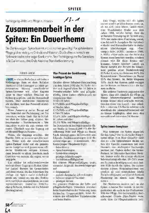 Vorschauseite 1: Zusammenarbeit in der Spitex: Ein Dauerthema Fachtagung Hilfe und Pflege zu Hause