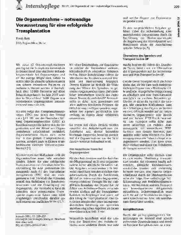 Vorschauseite 1: Die Organentnahme - notwendige Voraussetzung für eine erfolgreiche Transplantation