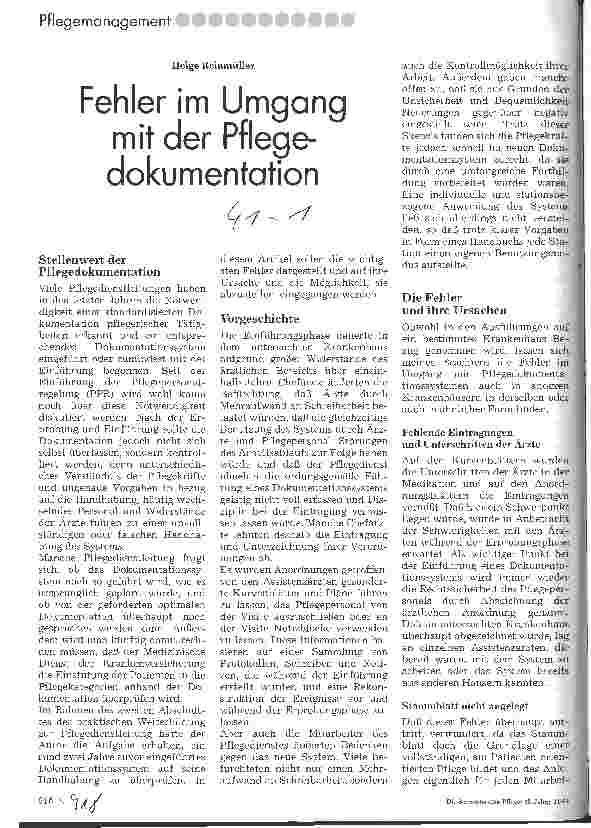 Vorschauseite 1: Fehler im Umgang mit der Pflegedokumentation
