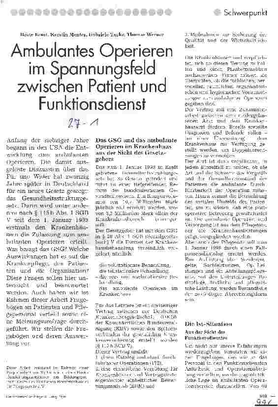Vorschauseite 1: Ambulantes Operieren im Spannungsfeld zwischen Patient und Funktionsdienst
