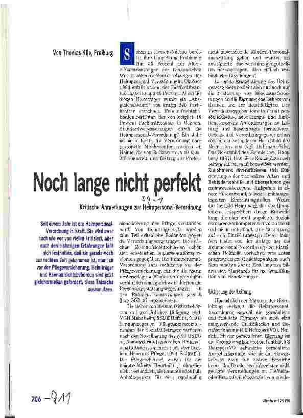 Vorschauseite 1: Noch lange nicht perfekt Kritische Bemerkungen zur Heimpersonalverordnung
