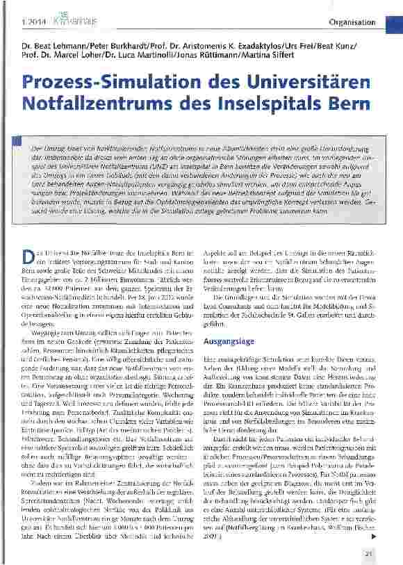 Vorschauseite 1: Prozess-Simulation des Universitären Notfallzentrums des Inselspitals Bern