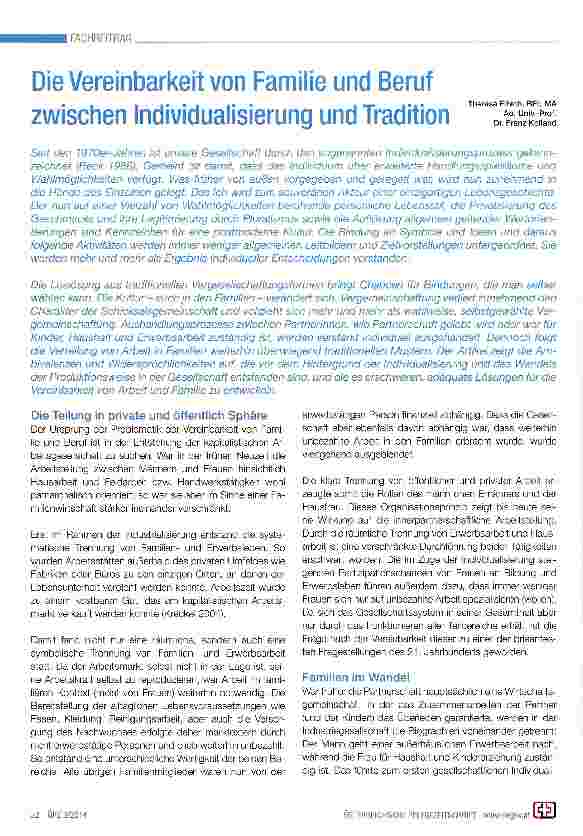 Vorschauseite 1: Die Vereinbarkeit von Familie und Beruf zwischen Individualisierung und Tradition