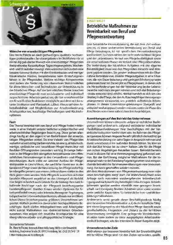 Vorschauseite 1: Betriebliche Maßnahmen zur Vereinbarkeit von Beruf und Pflegeverantwortung