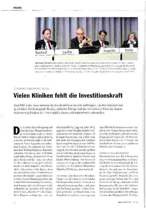 Vorschauseite 1: Vielen Kliniken fehlt die Investitionskraft