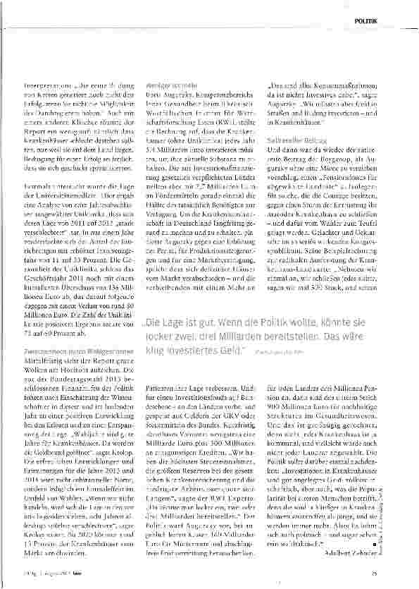 Vorschauseite 2: Vielen Kliniken fehlt die Investitionskraft
