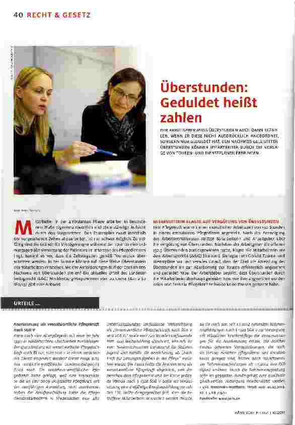 Vorschauseite 1: Überstunden: Geduldet heißt zahlen