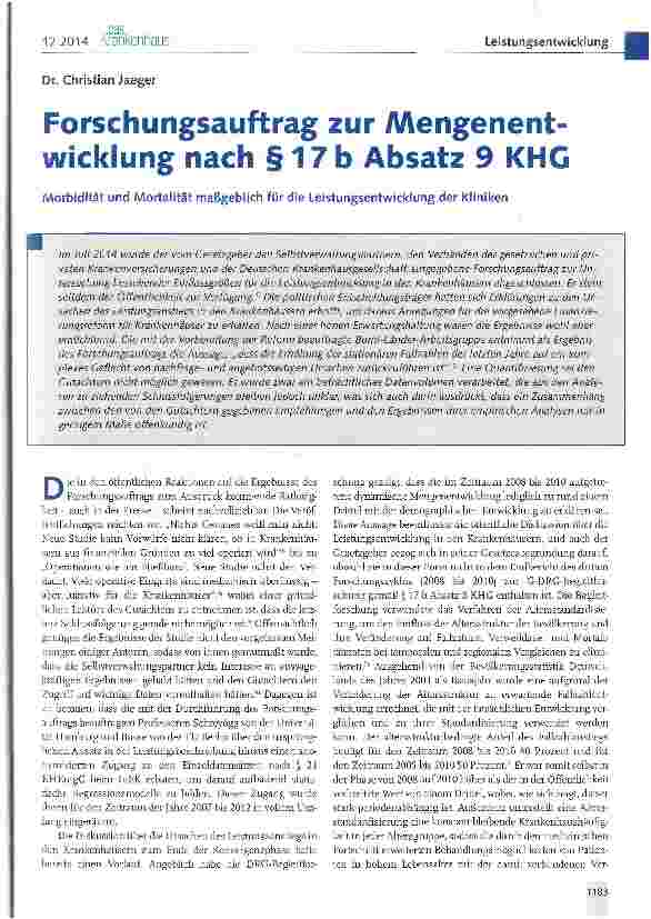 Vorschauseite 1: Forschungsauftrag zur Mengenentwicklung nach § 17 b Absatz 9 KHG