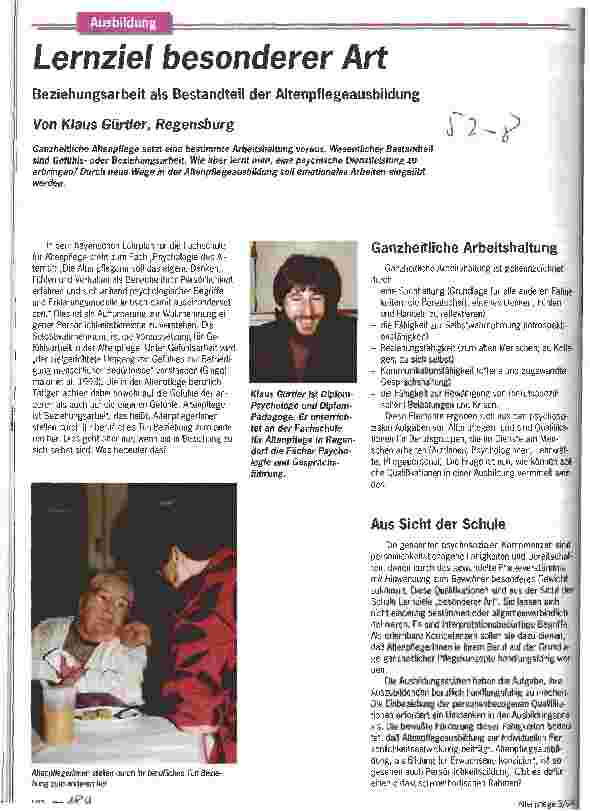Vorschauseite 1: Lernziel besonderer Art Beziehungsarbeit als Bestandteil der Altenpflegeausbildung
