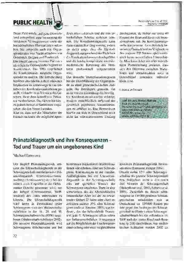 Vorschauseite 1: Pränataldiagnostik und ihre Konsequenzen Tod und Trauer um ein ungeborenes Kind