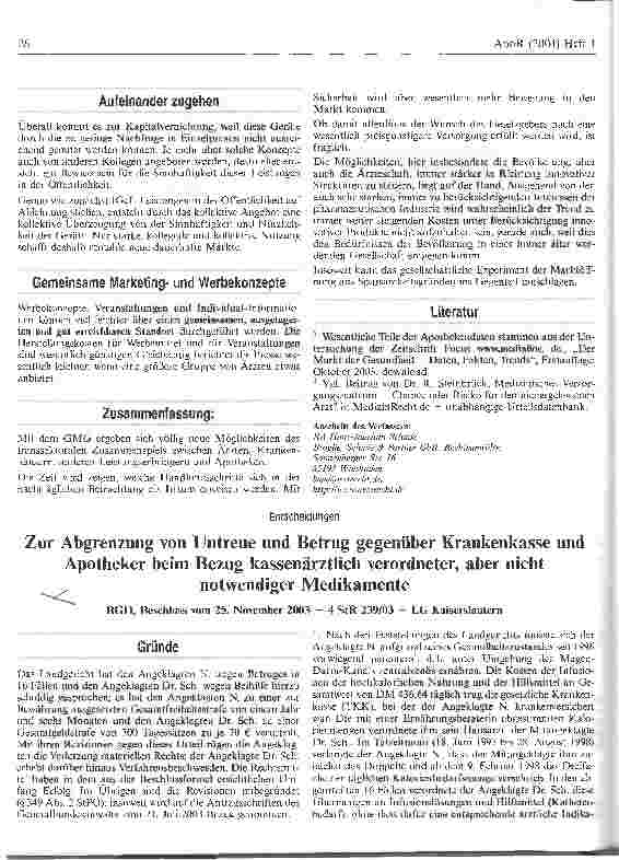 Vorschauseite 1: Zur Abgrenzung von Untreue und Betrug gegenüber Krankenkasse und Apotheker beim Bezug kassenärztlich verordneter, aber nicht notwendiger Medikamente BGH, Beschluss vom 25. Novembe…