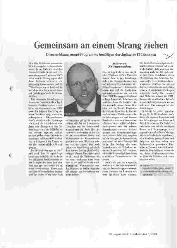 Vorschauseite 1: Gemeinsam an einem Strang ziehen Disease-Management-Programme benötigen durchgängige IT-Lösungen