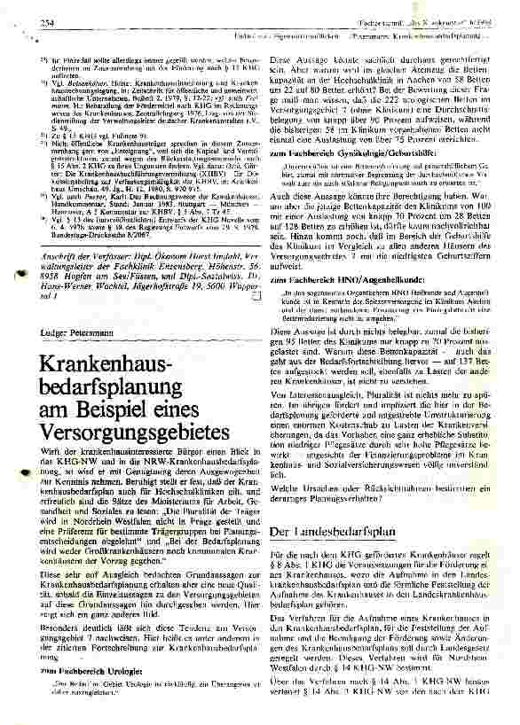Vorschauseite 1: Krankenhausbedarfsplanung am Beispiel eines Versorgungsgebietes