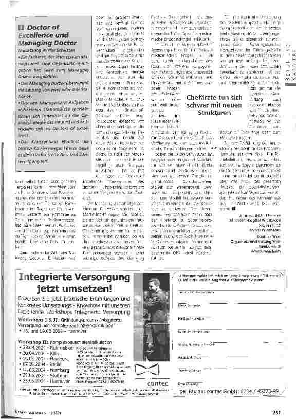 Vorschauseite 2: Zwei Karrierewege für Ärzte Neue Führungsstrukturen im Krankenhaus