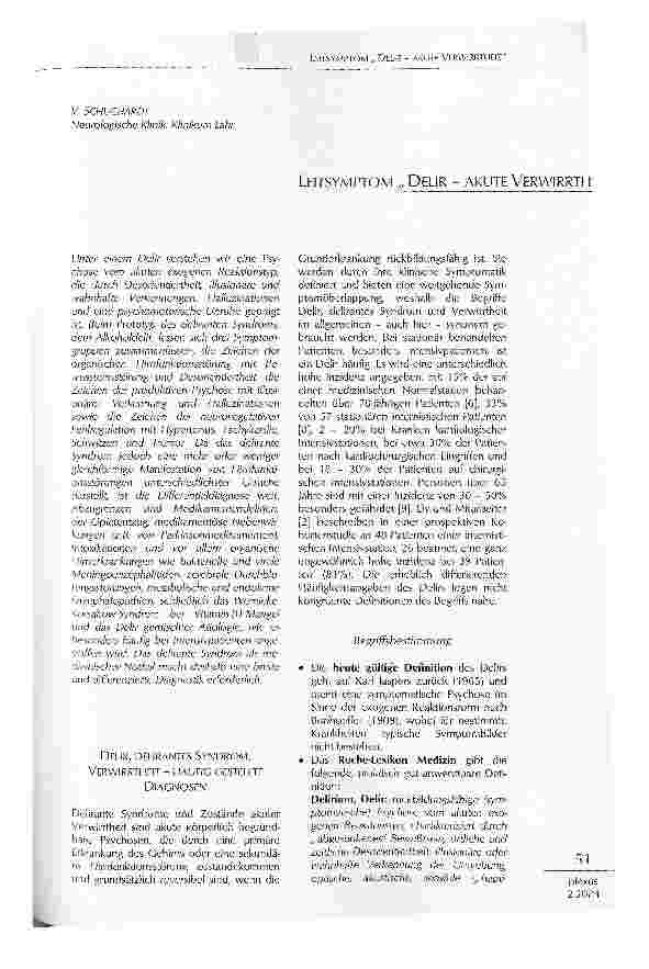 Vorschauseite 1: LEITSYMPTOM DELIR - AKUTE VERWIRRTHEIT