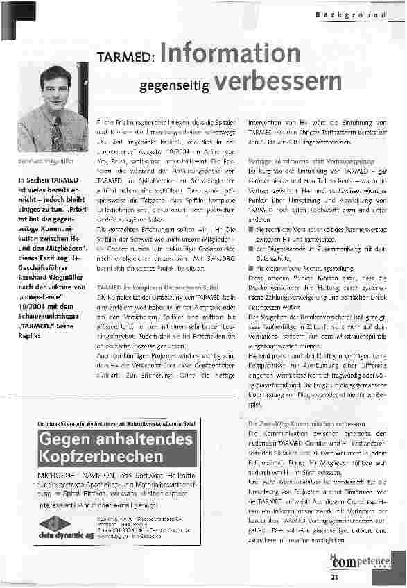 Vorschauseite 1: TARMED: Information gegenseitig verbessern