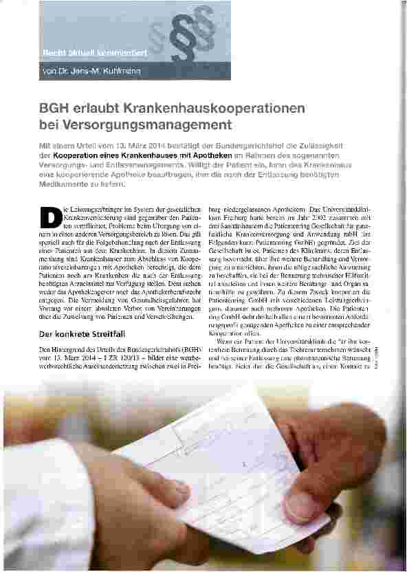 Vorschauseite 1: BGH erlaubt Krankenhauskooperationen bei Versorgungsmanagement