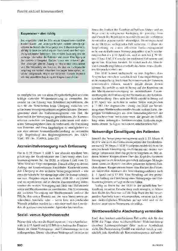 Vorschauseite 3: BGH erlaubt Krankenhauskooperationen bei Versorgungsmanagement