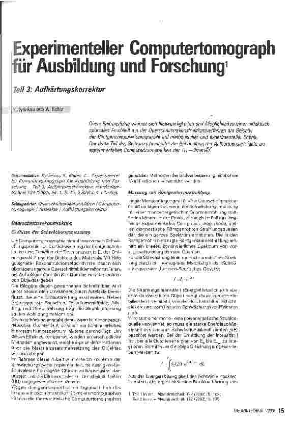 Vorschauseite 1: Experimenteller Computertomograph für Ausbildung und Forschung Teil 3: Aufhärtungskorrektur