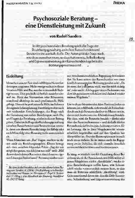 Vorschauseite 1: Psychosoziale Beratung -eine Dienstleistung mit Zukunft
