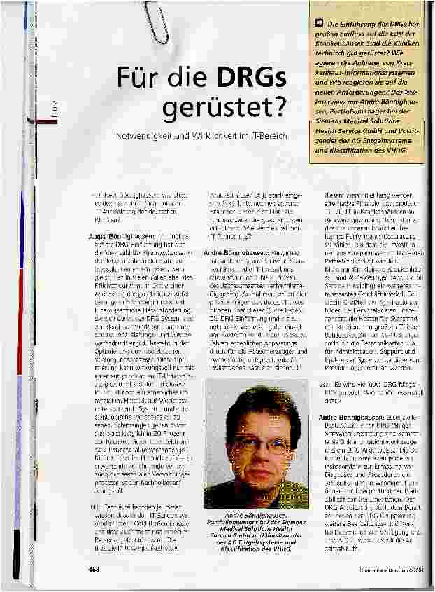 Vorschauseite 1: Für die DRGs gerüstet?Notwendigkeit und Wirklichkeit im IT-Bereich