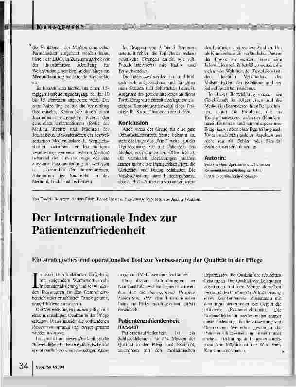 Vorschauseite 1: Der Internationale Index zur Patientenzufriedenheit