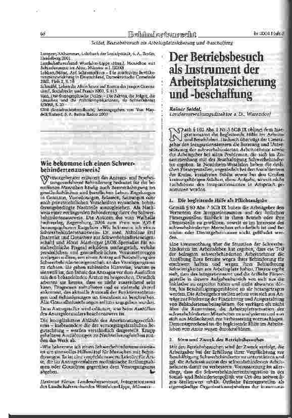 Vorschauseite 1: Der Betriebsbesuch als Instrument der Arbeitsplatzsicherung und -beschaffung