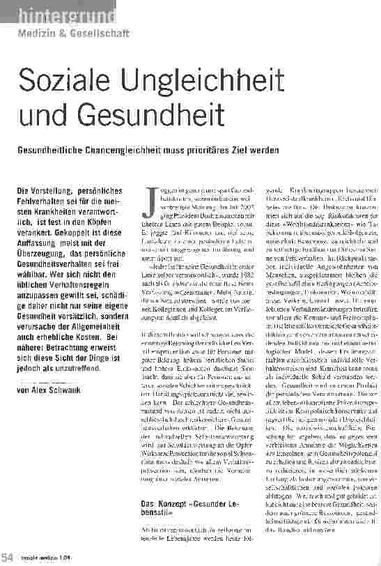 Vorschauseite 1: Soziale Ungleichheit und Gesundheit Gesundheitliche Chancengleichheit muss prioritäres Ziel werden