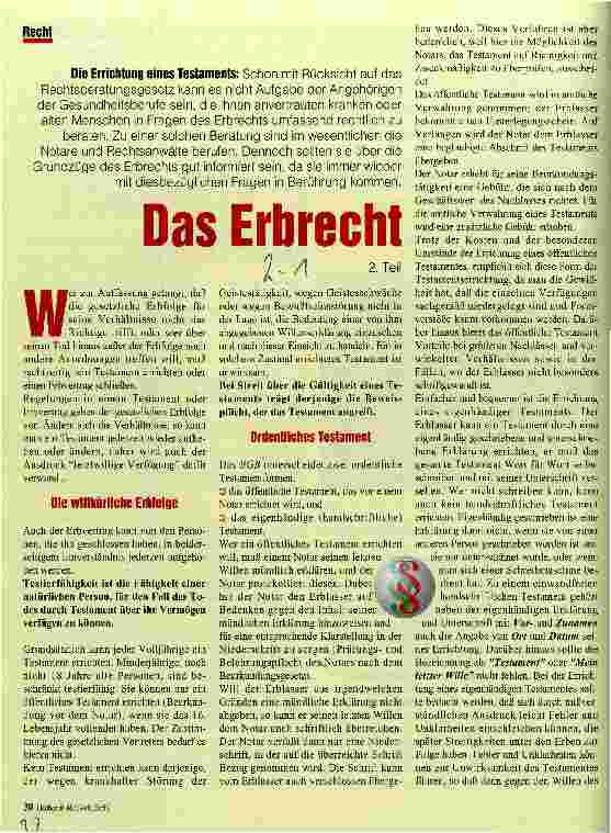 Vorschauseite 1: Das Erbrecht 2. Teil Die Errichtung eines Testaments