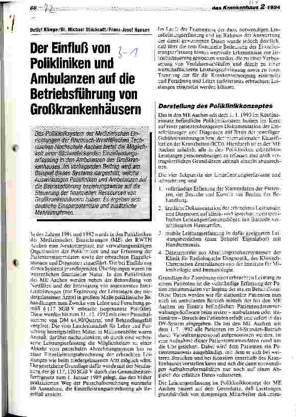 Vorschauseite 1: Der Einfluß von Polikliniken und Ambulanzen auf die Betriebsführung von Großkrankenhäusern