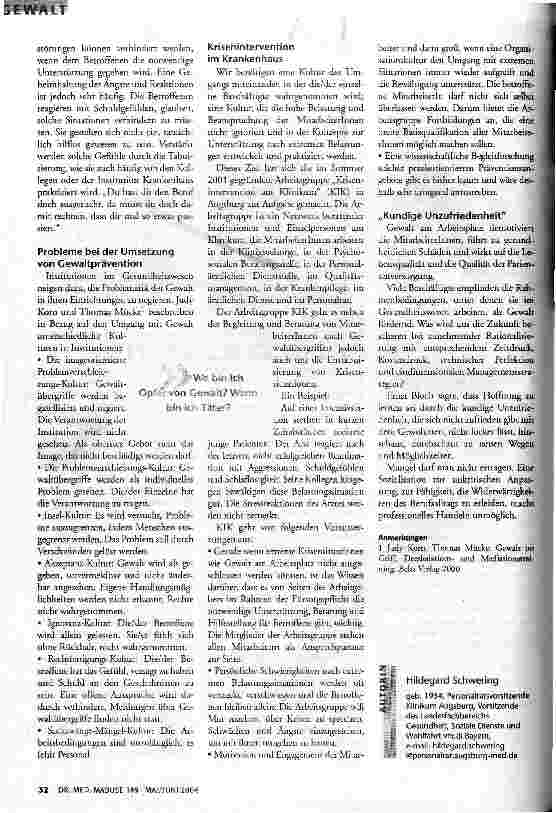 Vorschauseite 4: Gewalt am Arbeitsplatz Krankenhaus