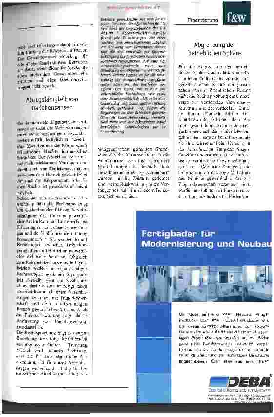 Vorschauseite 2: Pauschalierte Berechnung der Eigenkapitalausstattung ist obsolet Bewegung bei der Abzugsfähigkeit von Schuldzinsen auf Darlehen von Trägerkörperschaften