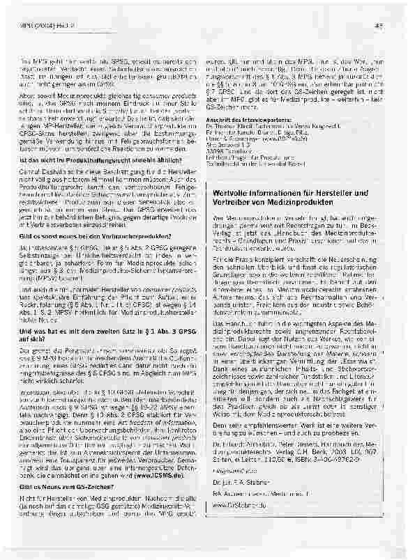 Vorschauseite 2: Welche Bedeutung hat das neue GPSG für Medizinprodukte-Hersteller?