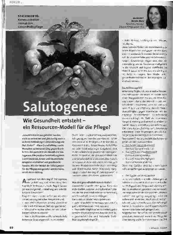 Vorschauseite 1: Salutogenese Wie Gesundheit ensteht - ein Ressourcen-Modell für die Pflege?