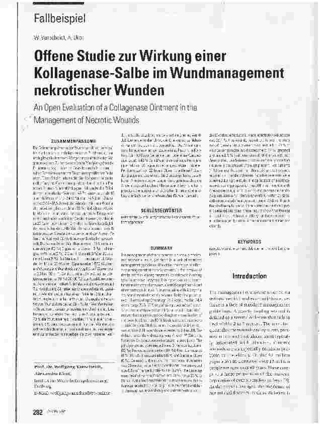 Vorschauseite 1: Offene Studie zur Wirkung einer Kollagenase-Salbe im Wundmanagement nekrotischer Wunden