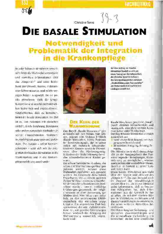 Vorschauseite 1: Die Basale Stimulation Notwendigkeit und Problematik der Integration in die Krankenpflege