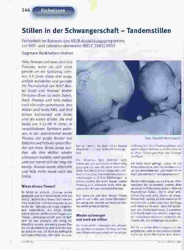 Vorschauseite 1: Stillen in der Schwangerschaft - TandemstillenFacharbeit Im Rahmen des VELB-Ausbildungsprogramms zur Stillund Laktationsberaterin IBCLC 2002/2003