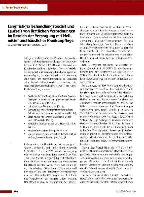 Vorschauseite 1: Langfristiger Behandlungsbedarf und Laufzeit von ärztlichen Verordnungen im Bereich der Versorgung mit Heil-mittel und häuslicher Krankenpflege