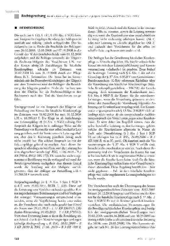 Vorschauseite 5: Häusliche Krankenpflege - Wohngemeinschaft als geeigneter Ort im Sinne des § 37 Abs. 2 Satz 1 SGB V SGB V § 13 Abs. 3 Satz 1, § 37; HKP-R § 6 Abs. 6