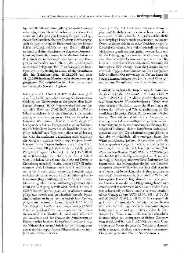 Vorschauseite 6: Häusliche Krankenpflege - Wohngemeinschaft als geeigneter Ort im Sinne des § 37 Abs. 2 Satz 1 SGB V SGB V § 13 Abs. 3 Satz 1, § 37; HKP-R § 6 Abs. 6