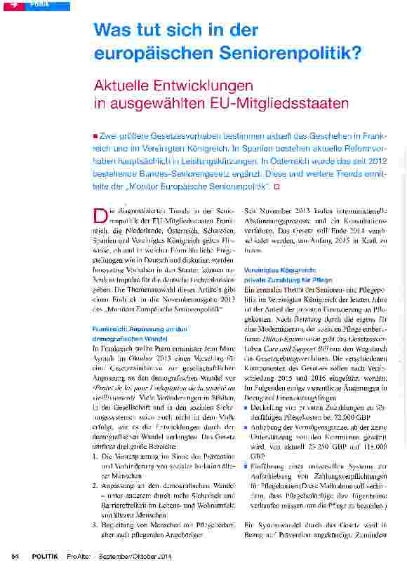 Vorschauseite 1: Was tut sich in der europäischen Seniorenpolitik? Aktuelle Entwicklungenin ausgewählten EU-Mitgliedsstaaten