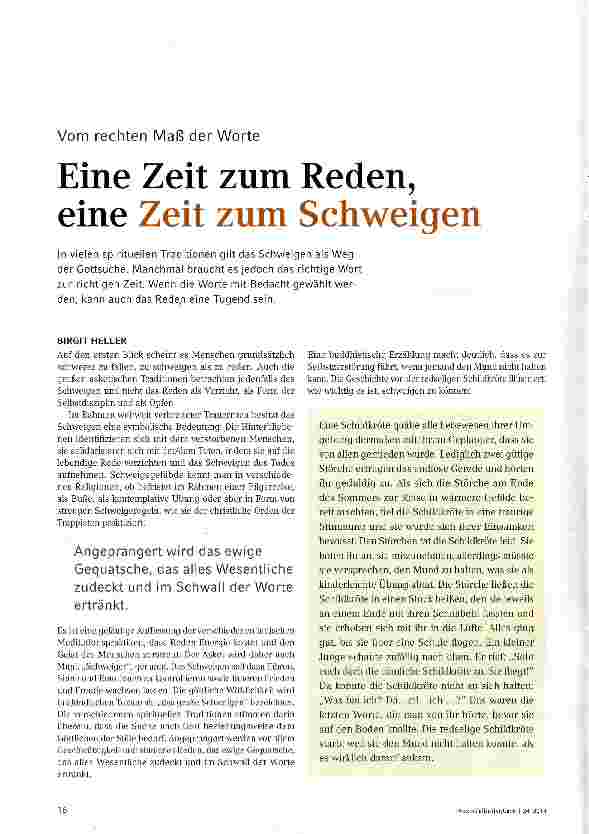 Vorschauseite 1: Eine Zeit zum Reden, eine Zeit zum Schweigen