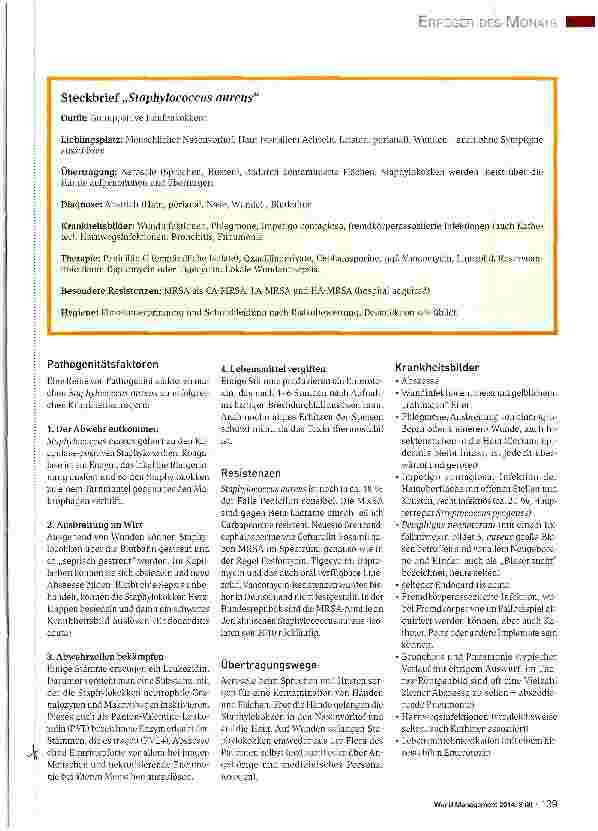 Vorschauseite 2: Erreger des Monats Staphylococcus aureus