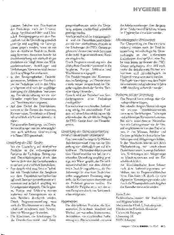 Vorschauseite 2: Berufsbedingte Risiken für das Endoskopiepersonal Umstellung von aldehydhaltigen auf aldehydfreie Desinfektionsmittel