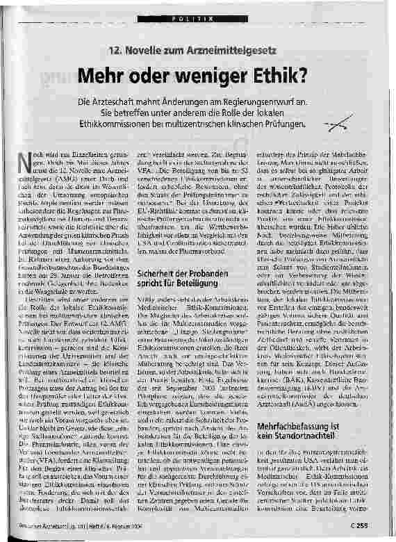 Vorschauseite 1: Mehr oder weniger Ethik? 12. Novelle zum Arzneimittelgesetz